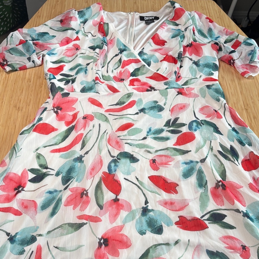 DKNY Women's Midi Dress - Red, Green, White Floral